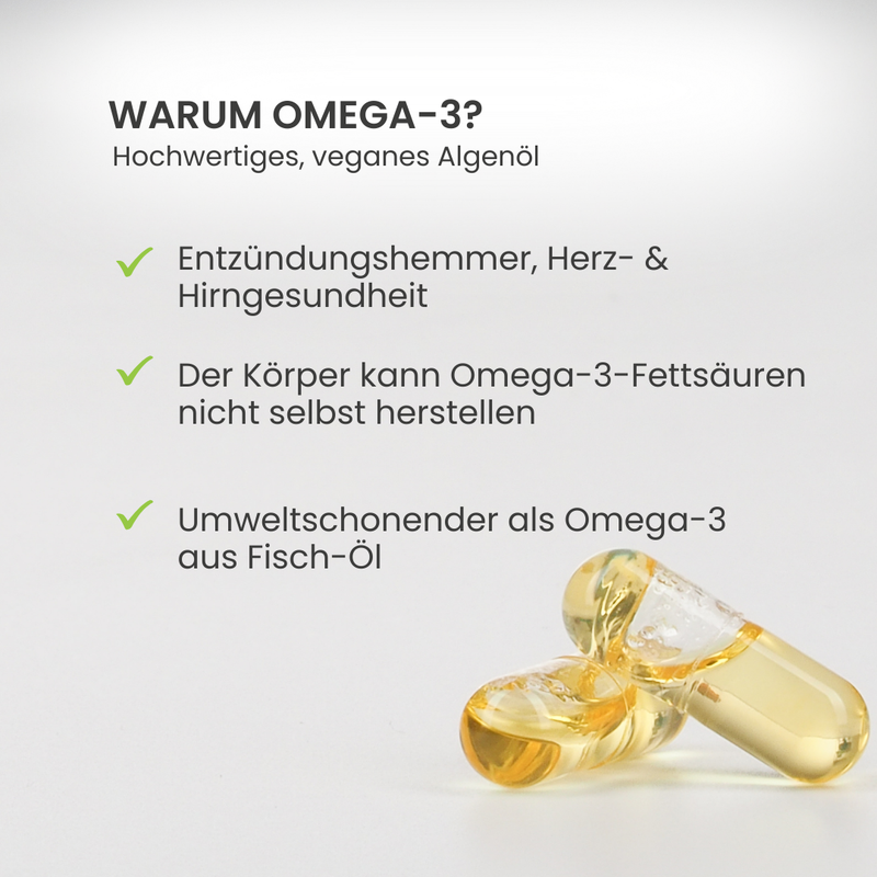 Omega-3 Kapseln Vegan – Algenöl DHA 300mg + EPA 150mg | DSM Life's Omega™